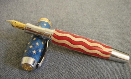 Rhodium American Flag Pen